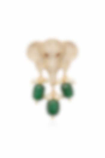 Gold Finish CZ Stone & Emerald Beaded Elephant Brooch by JewelTreeTz at Pernia's Pop Up Shop