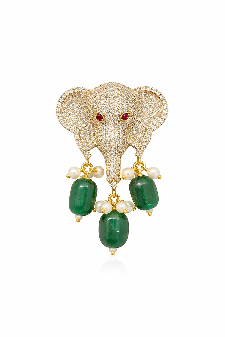 Gold Finish CZ Stone & Emerald Beaded Elephant Brooch by JewelTreeTz at Pernia's Pop Up Shop