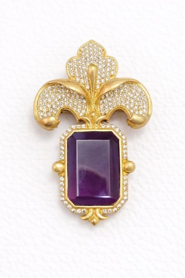 Gold Finish Amethyst Doublet & CZ Stone Orchid Petal Brooch by JewelTreeTz at Pernia's Pop Up Shop