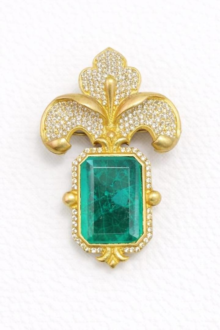 Gold Finish Green Doublet & CZ Stone Orchid Petal Brooch by JewelTreeTz at Pernia's Pop Up Shop