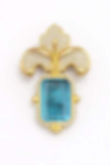Gold Finish Aqua Blue Doublet & CZ Stone Orchid Petal Brooch by JewelTreeTz at Pernia's Pop Up Shop