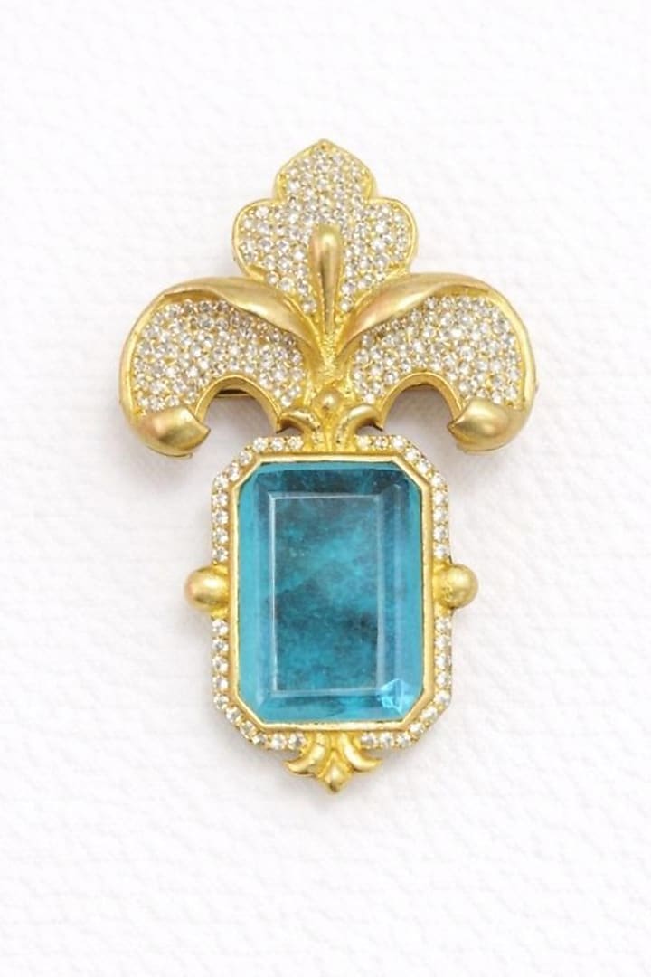 Gold Finish Aqua Blue Doublet & CZ Stone Orchid Petal Brooch by JewelTreeTz at Pernia's Pop Up Shop