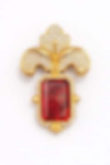 Gold Finish Ruby Doublet & CZ Stone Orchid Petal Brooch by JewelTreeTz at Pernia's Pop Up Shop