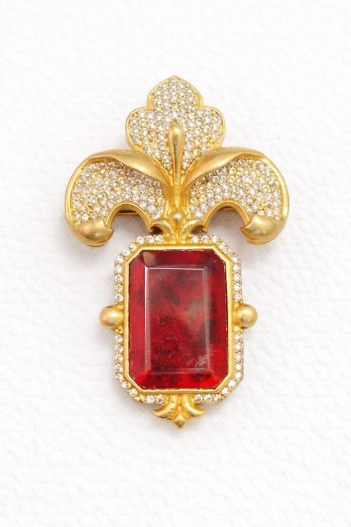 Gold Finish Ruby Doublet & CZ Stone Orchid Petal Brooch by JewelTreeTz at Pernia's Pop Up Shop