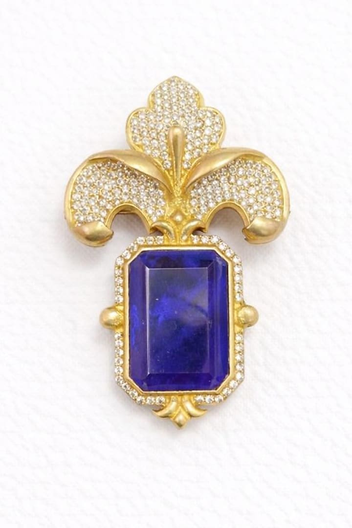 Gold Finish Blue Sapphire Doublet & CZ Stone Orchid Petal Brooch by JewelTreeTz at Pernia's Pop Up Shop