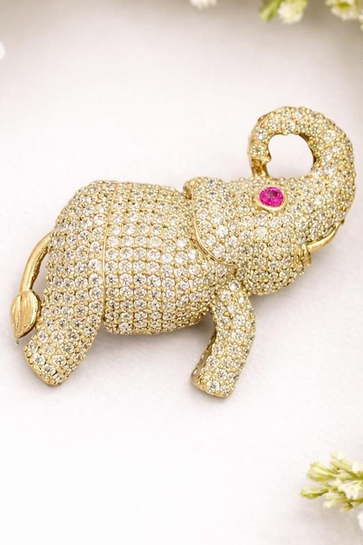Gold Finish Ruby & CZ Stone Elephant Brooch by JewelTreeTz at Pernia's Pop Up Shop