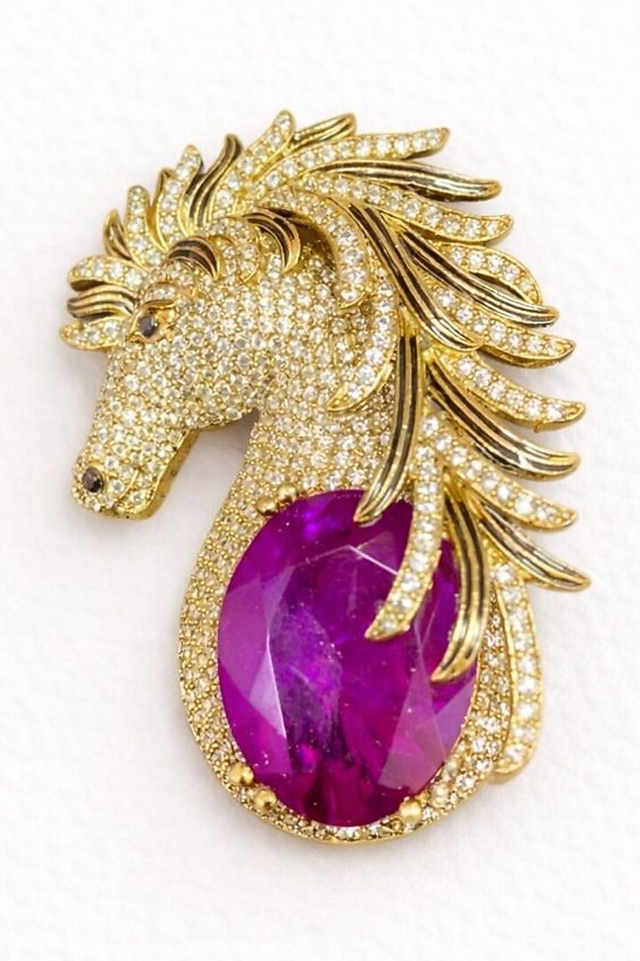 Gold Finish Purple Doublet & CZ Stone Horse Brooch by JewelTreeTz at Pernia's Pop Up Shop