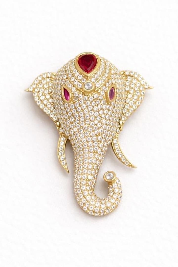 Gold Finish Ruby Doublet & CZ Stone Elephant Brooch by JewelTreeTz at Pernia's Pop Up Shop