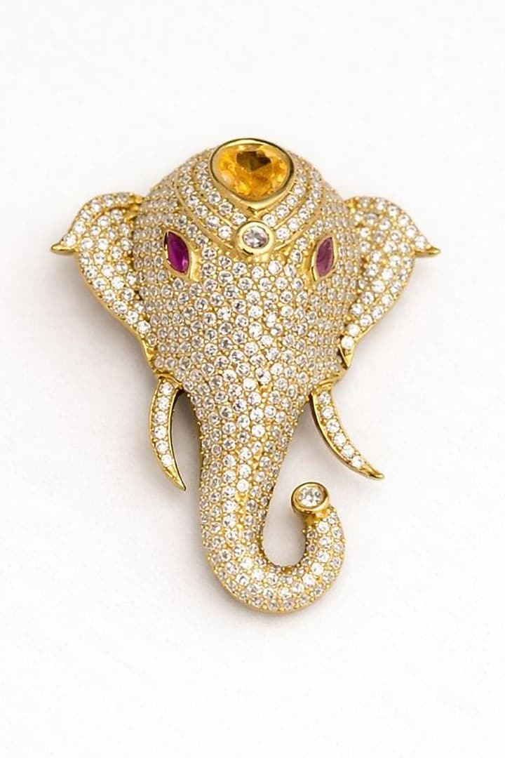 Gold Finish Orange Doublet & CZ Stone Elephant Brooch by JewelTreeTz at Pernia's Pop Up Shop