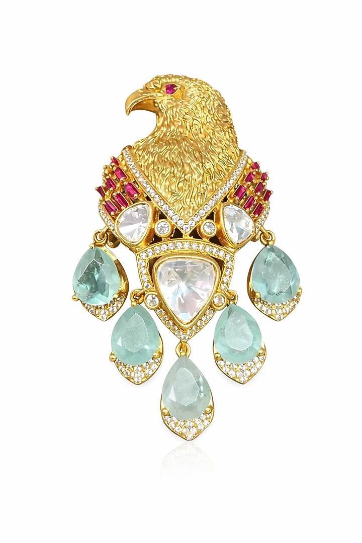 Gold Finish Ruby & Aqua Mint Stone Eagle Brooch by JewelTreeTz at Pernia's Pop Up Shop