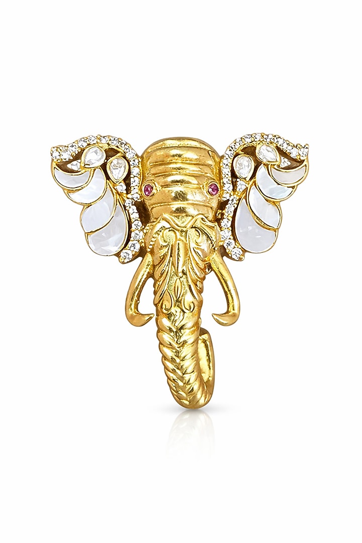 Gold Finish Mother Of Pearl & CZ Elephant Brooch by JewelTreeTz at Pernia's Pop Up Shop
