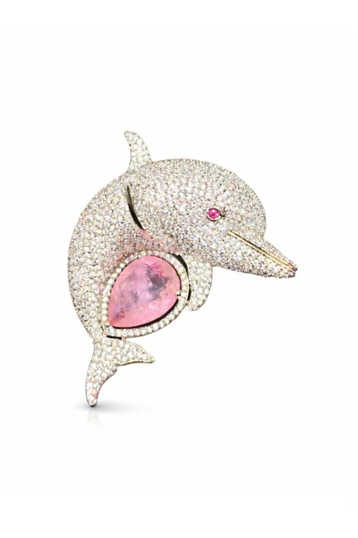 Gold Finish Rose Doublet & CZ Stone Dolphin Brooch by JewelTreeTz at Pernia's Pop Up Shop