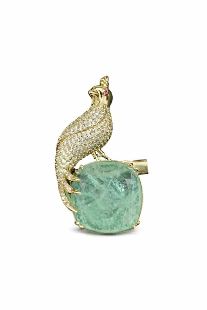 Gold Finish Mint Green Doublet & CZ Stone Bird Brooch by JewelTreeTz at Pernia's Pop Up Shop