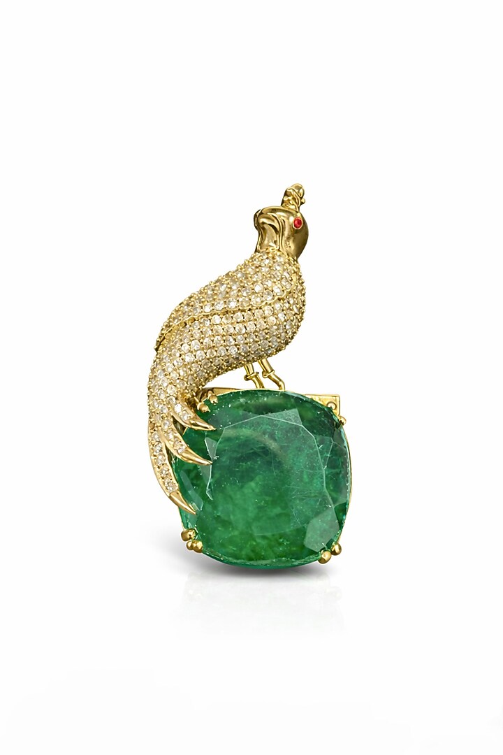 Gold Finish Emerald Doublet & CZ Stone Bird Brooch by JewelTreeTz at Pernia's Pop Up Shop