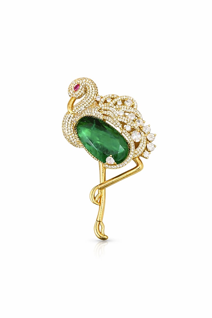 Gold Finish Emerald Doublet & CZ Stone Flamingo Brooch by JewelTreeTz at Pernia's Pop Up Shop