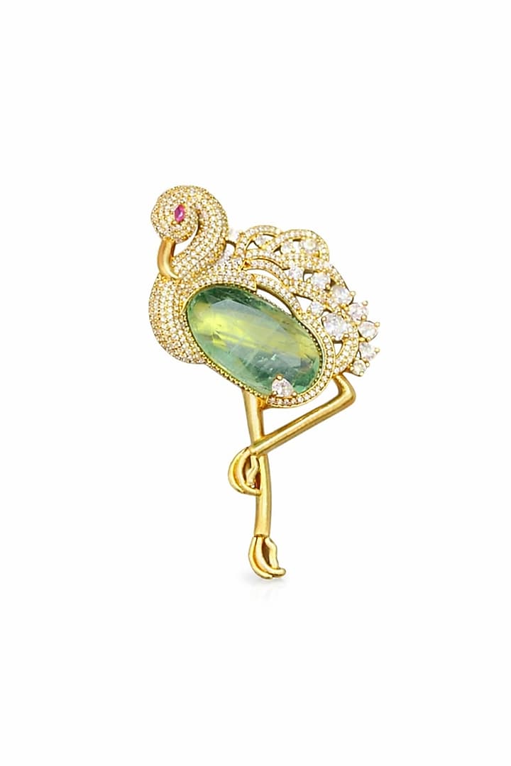 Gold Finish Green Doublet & CZ Stone Flamingo Brooch by JewelTreeTz at Pernia's Pop Up Shop