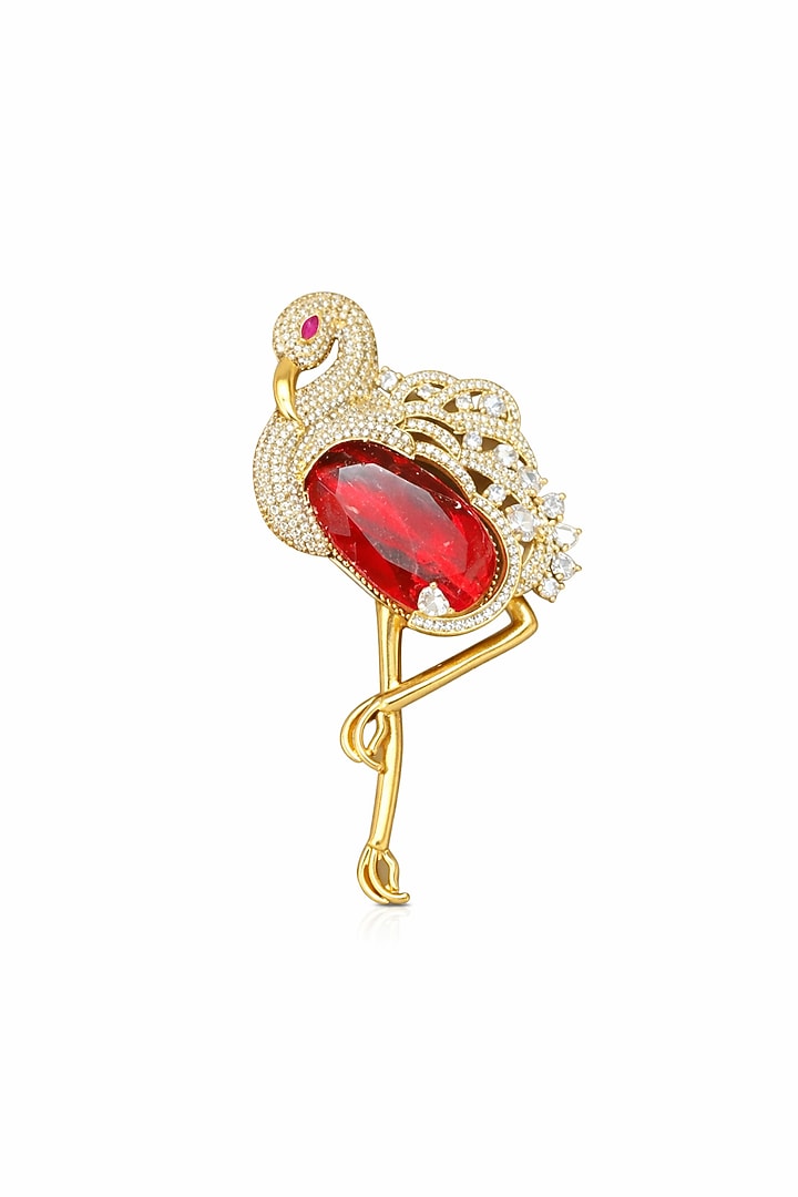 Gold Finish Ruby Doublet & CZ Stone Flamingo Brooch by JewelTreeTz at Pernia's Pop Up Shop