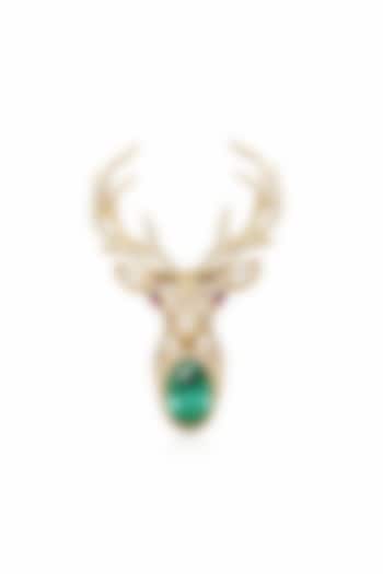 Gold Finish Moissanite & CZ Stone Antler Brooch by JewelTreeTz at Pernia's Pop Up Shop
