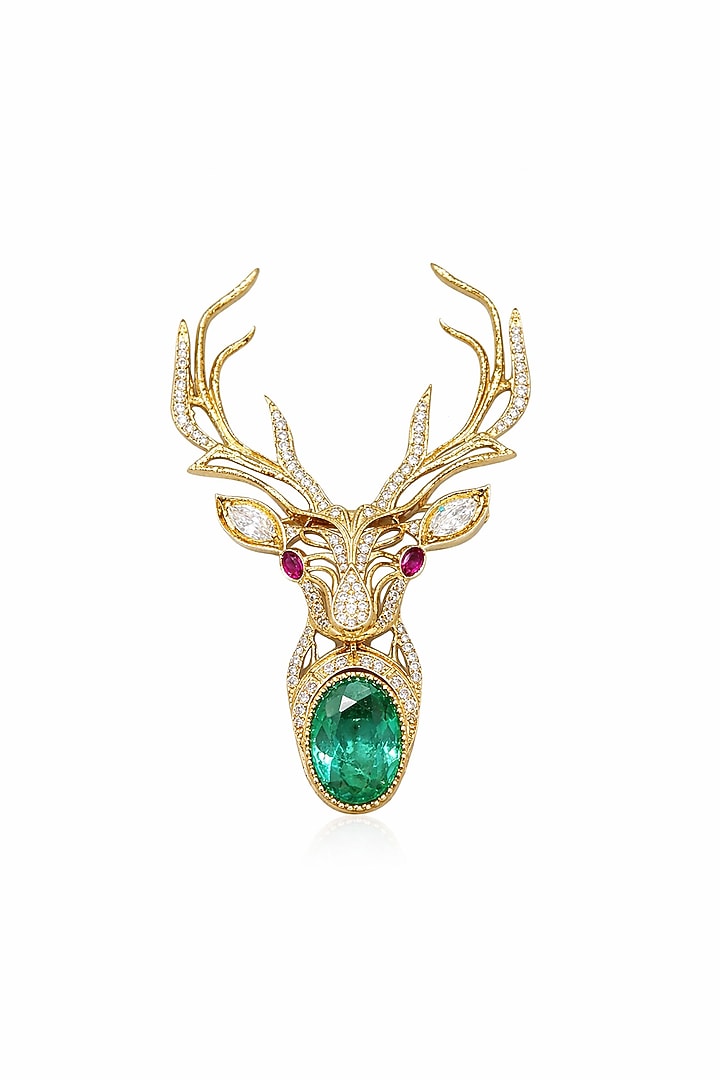 Gold Finish Moissanite & CZ Stone Antler Brooch by JewelTreeTz at Pernia's Pop Up Shop