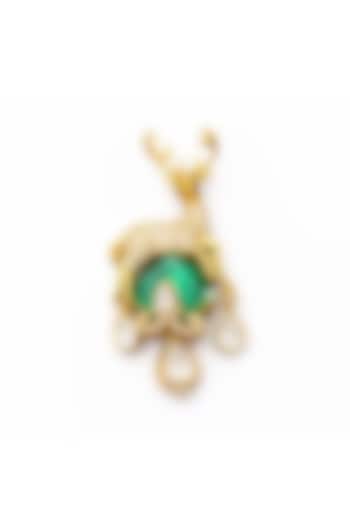 Gold Finish Moissanite & Emerald Doublet Antler Brooch by JewelTreeTz at Pernia's Pop Up Shop