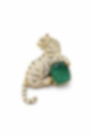 Gold Finish Emerald Doublet & CZ Stone Tiger Brooch by JewelTreeTz at Pernia's Pop Up Shop