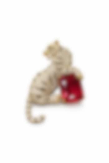 Gold Finish Ruby Doublet & CZ Stone Tiger Brooch by JewelTreeTz at Pernia's Pop Up Shop
