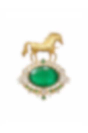 Gold Finish Emerald Doublet & Kundan Polki Horse Brooch by JewelTreeTz at Pernia's Pop Up Shop