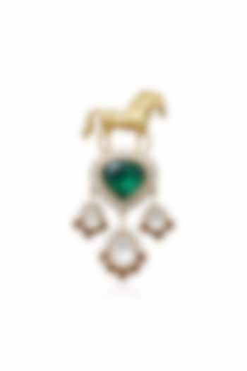 Gold Finish Emerald Doublet & Ruby Horse Brooch by JewelTreeTz at Pernia's Pop Up Shop