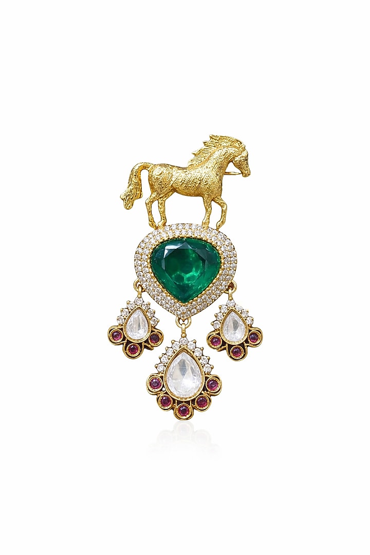 Gold Finish Emerald Doublet & Ruby Horse Brooch by JewelTreeTz at Pernia's Pop Up Shop