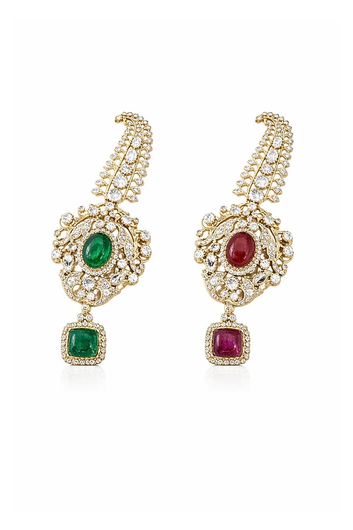 Gold Finish Emerald & Kundan Polki Feather Brooch by JewelTreeTz at Pernia's Pop Up Shop