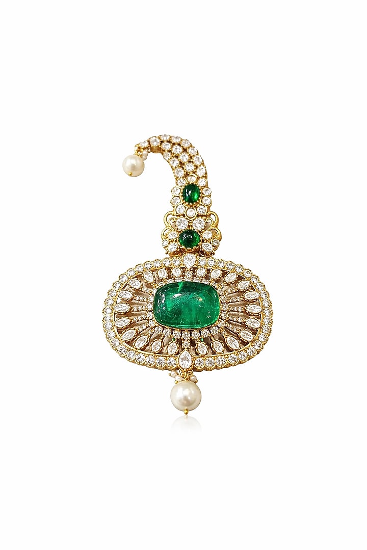 Gold Finish Moissanite & Emerald Doublet Oval Brooch by JewelTreeTz at Pernia's Pop Up Shop