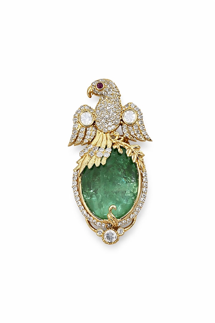 Gold Finish Moissanite & Emerald Doublet Bird Brooch by JewelTreeTz at Pernia's Pop Up Shop