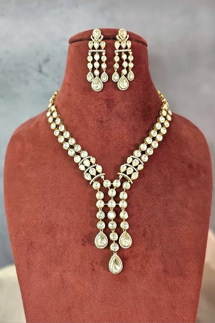 Gold Finish Moissanite & CZ Stone Necklace Set by JewelTreeTz at Pernia's Pop Up Shop