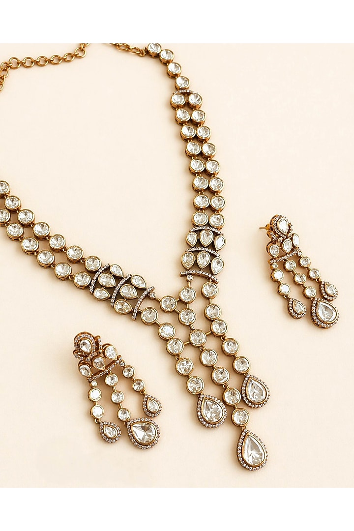 Gold Finish Moissanite & CZ Stone Necklace Set by JewelTreeTz at Pernia's Pop Up Shop