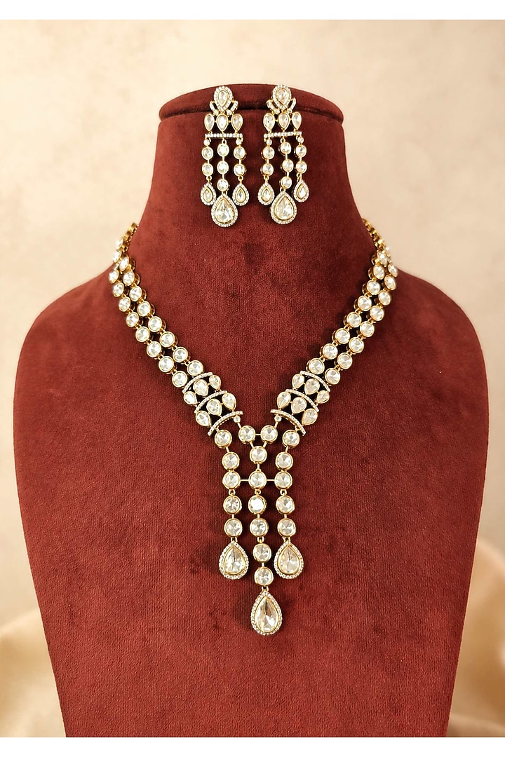 Gold Finish Moissanite & CZ Stone Necklace Set by JewelTreeTz at Pernia's Pop Up Shop