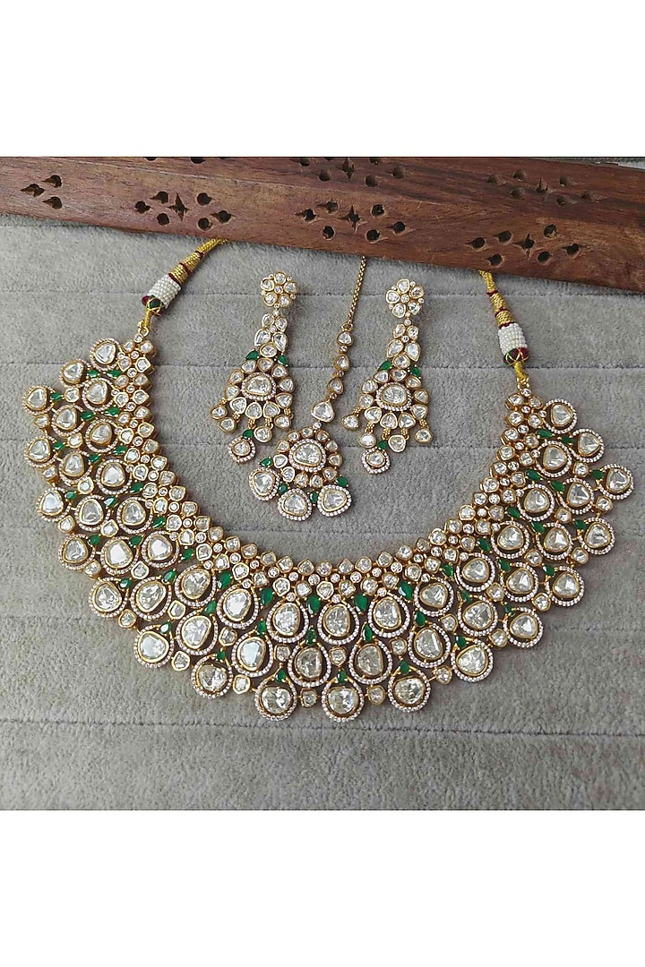 Gold Plated Moissanite & Emerald Doublet Necklace Set by JewelTreeTz at Pernia's Pop Up Shop