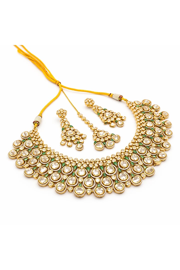 Gold Plated Moissanite & Emerald Doublet Necklace Set by JewelTreeTz at Pernia's Pop Up Shop