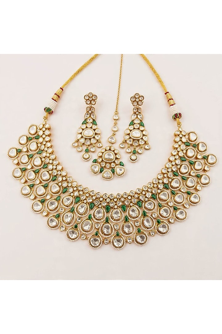 Gold Plated Moissanite & Emerald Doublet Necklace Set by JewelTreeTz at Pernia's Pop Up Shop