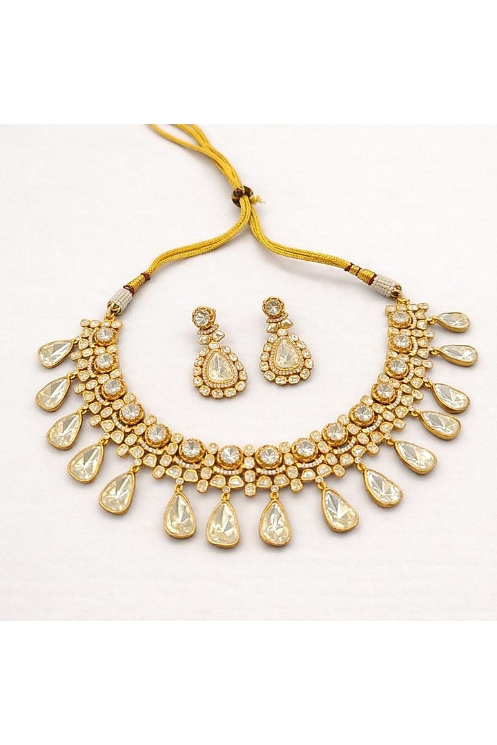 Gold Plated Moissanite Stone Necklace Set by JewelTreeTz at Pernia's Pop Up Shop