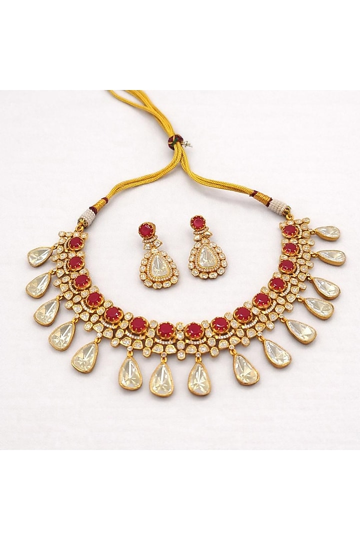Gold Plated Moissanite Stone & Ruby Doublet Necklace Set by JewelTreeTz at Pernia's Pop Up Shop