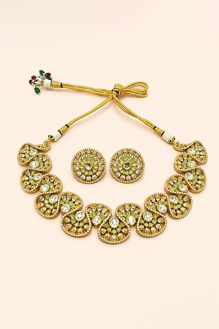 Gold Plated Moissanite & Mint Green Stone Necklace Set by JewelTreeTz at Pernia's Pop Up Shop
