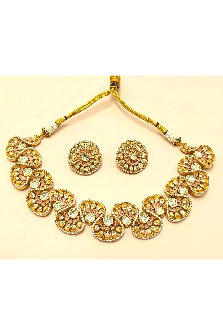 Gold Plated Moissanite & Rose Stone Necklace Set by JewelTreeTz at Pernia's Pop Up Shop