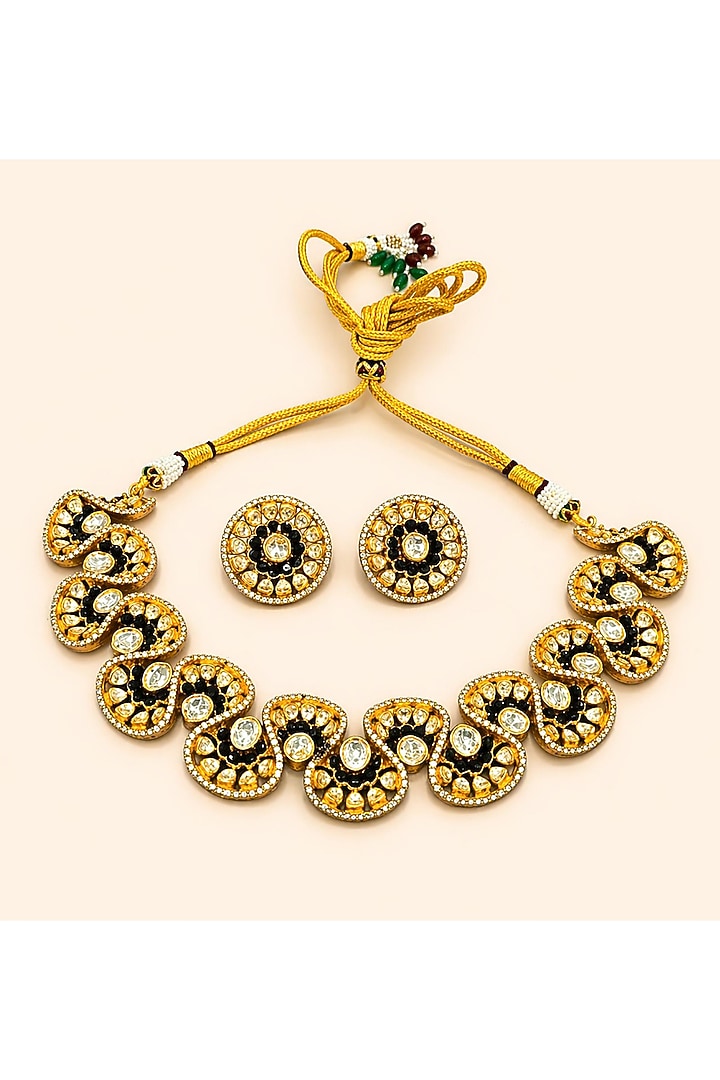 Gold Plated Moissanite & Black Stone Necklace Set by JewelTreeTz at Pernia's Pop Up Shop