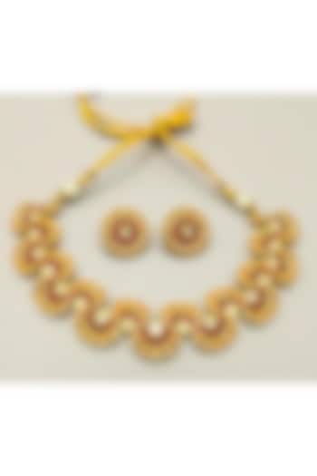 Gold Plated Moissanite & Ruby Stone Necklace Set by JewelTreeTz at Pernia's Pop Up Shop