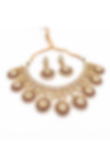 Gold Plated Moissanite & Ruby Stone Necklace Set by JewelTreeTz at Pernia's Pop Up Shop