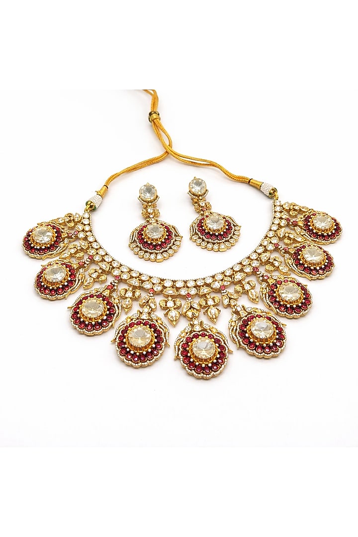 Gold Plated Moissanite & Ruby Stone Necklace Set by JewelTreeTz at Pernia's Pop Up Shop