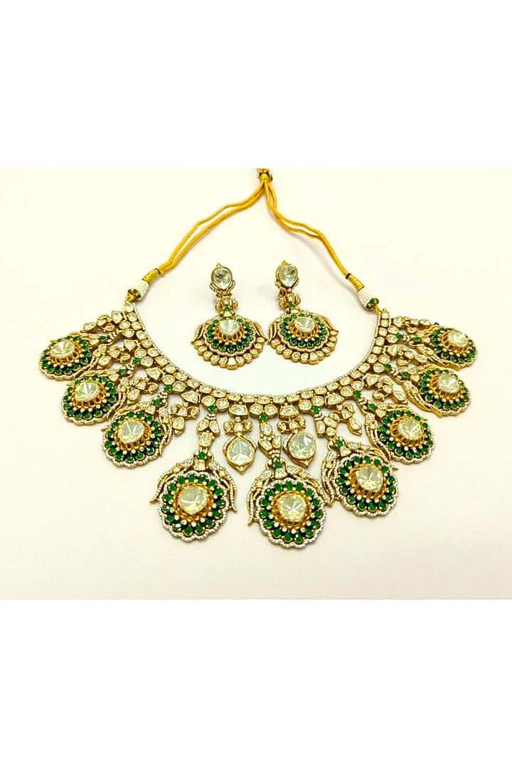 Gold Plated Moissanite & Emerald Doublet Stone Necklace Set by JewelTreeTz at Pernia's Pop Up Shop