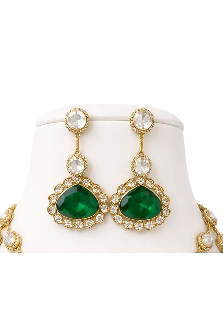 Gold Finish Moissanite & Emerald Stone Layered Necklace Set by JewelTreeTz at Pernia's Pop Up Shop