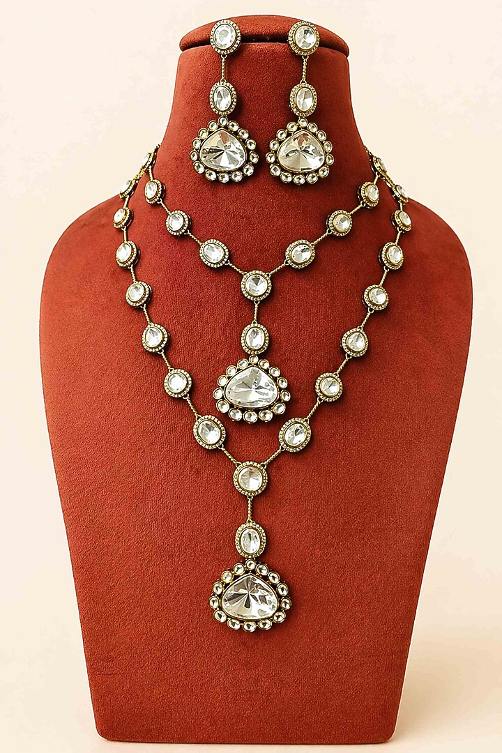 Gold Finish Moissanite Stone Layered Necklace Set by JewelTreeTz at Pernia's Pop Up Shop