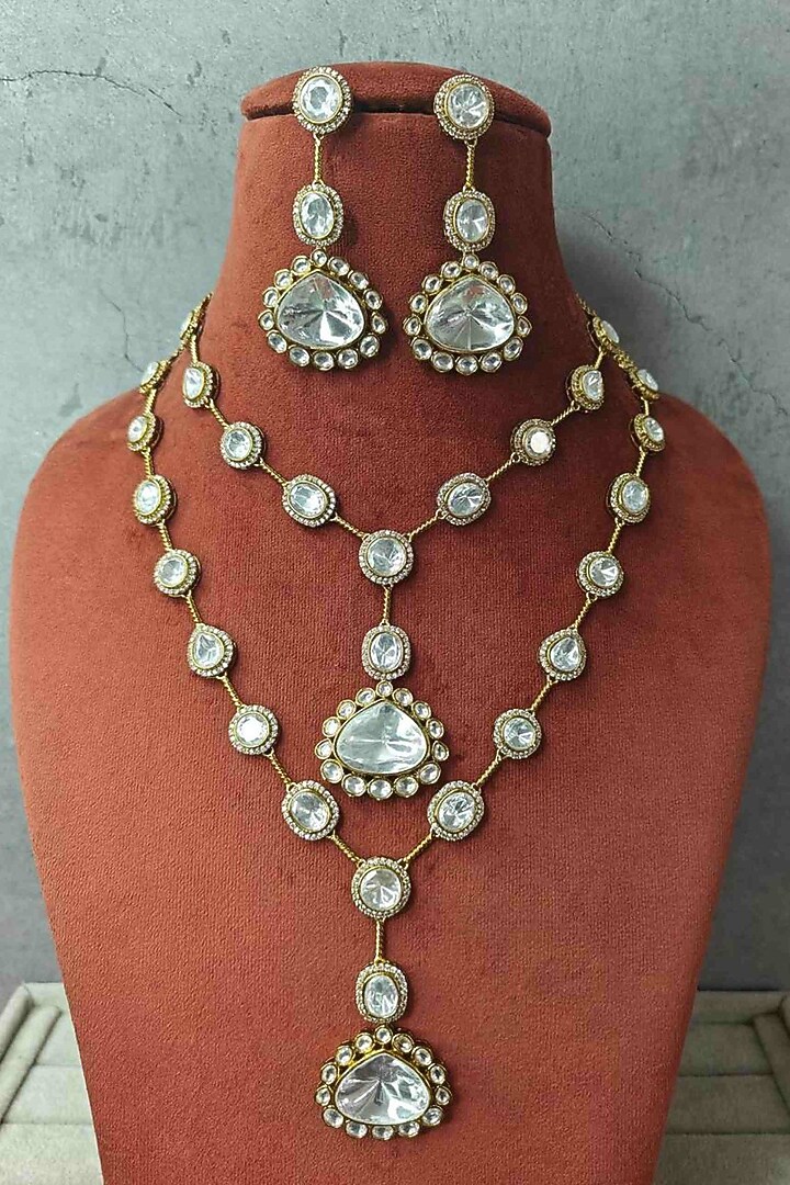 Gold Finish Moissanite Stone Layered Necklace Set by JewelTreeTz at Pernia's Pop Up Shop